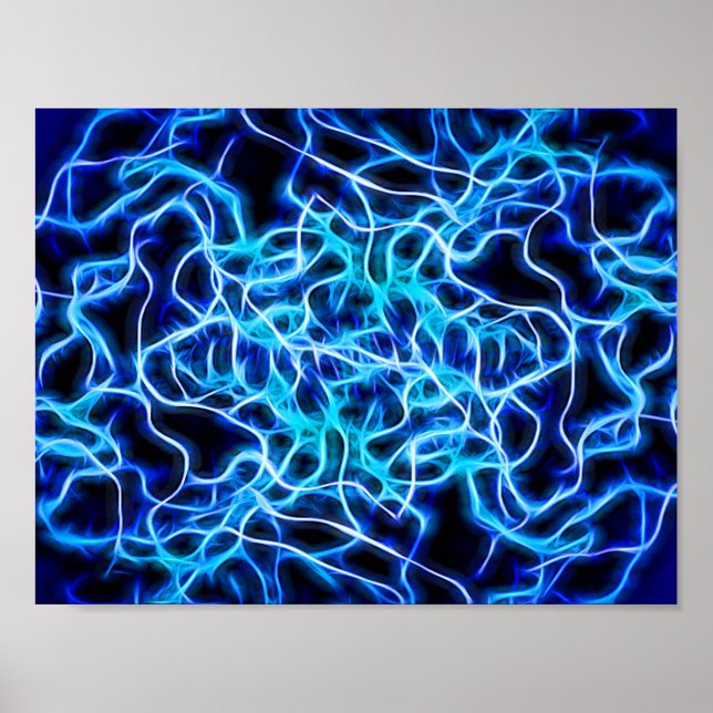 Electric Neon Blue Tesla Coil Lightning Poster (Vorne)