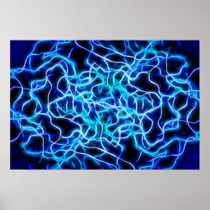 Electric Neon Blue Tesla Coil Lightning Poster