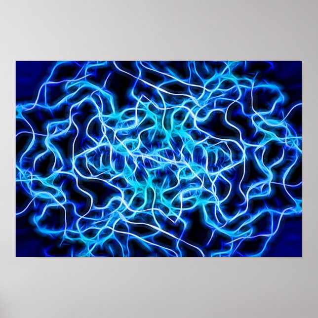 Electric Neon Blue Tesla Coil Lightning Poster (Vorne)