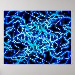 Electric Neon Blue Tesla Coil Lightning Poster