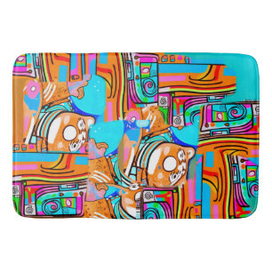 Electric Orange & Cyan Dreams — Abstraktes Design  Badematte