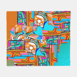 Electric Orange & Cyan Dreams — Abstraktes Design Fleecedecke