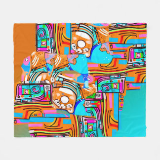 Electric Orange & Cyan Dreams — Abstraktes Design Fleecedecke