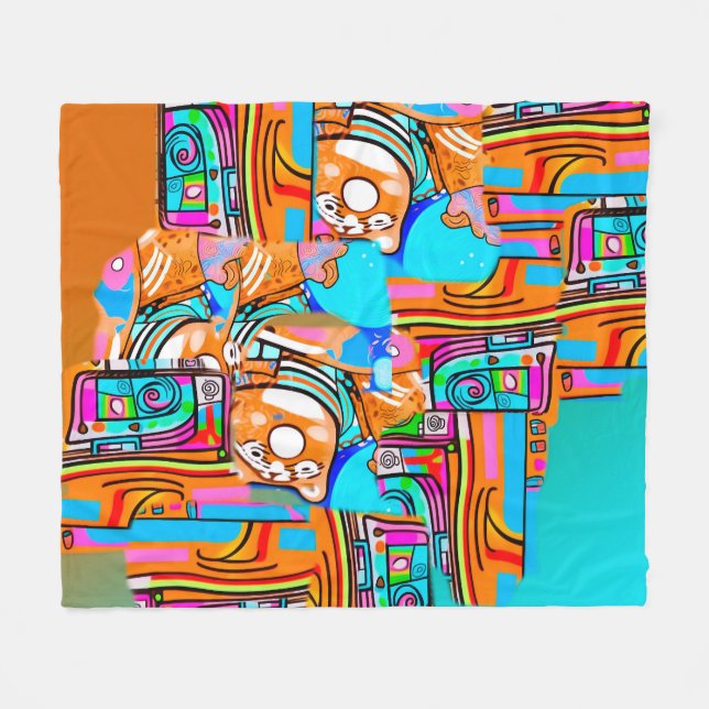 Electric Orange & Cyan Dreams — Abstraktes Design  Fleecedecke (Vorderseite (Horizontal))