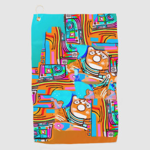 Electric Orange & Cyan Dreams — Abstraktes Design  Golfhandtuch