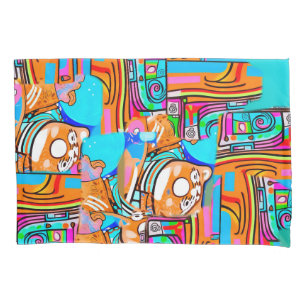 Electric Orange & Cyan Dreams — Abstraktes Design Kissenbezug