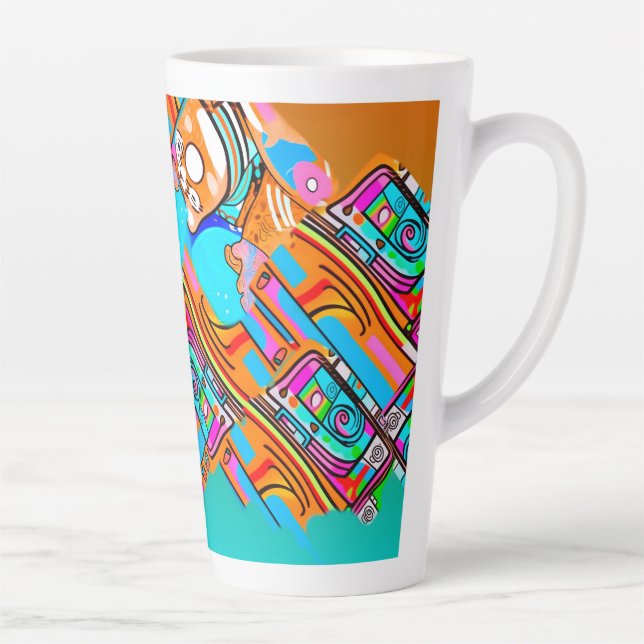 Electric Orange & Cyan Dreams — Abstraktes Design  Milchtasse (Rechts)
