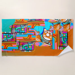 Electric Orange & Cyan Dreams — Abstraktes Design Strandtuch