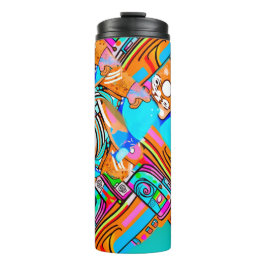 Electric Orange & Cyan Dreams — Abstraktes Design Thermosbecher