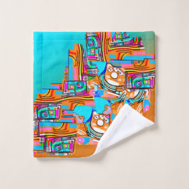 Electric Orange & Cyan Dreams — Abstraktes Design Waschlappen