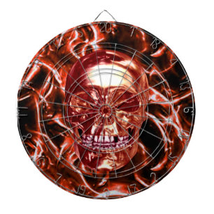 Electric Red Chrome Skull Dart Board Dartscheibe