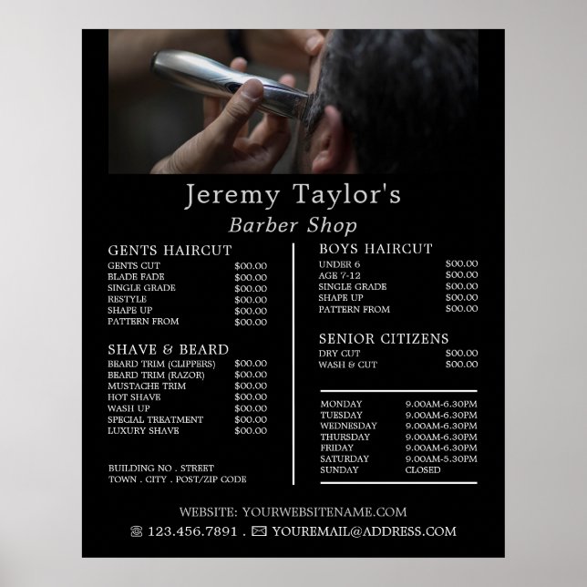 Electric Shave, Men Barbers Price List Poster (Vorne)