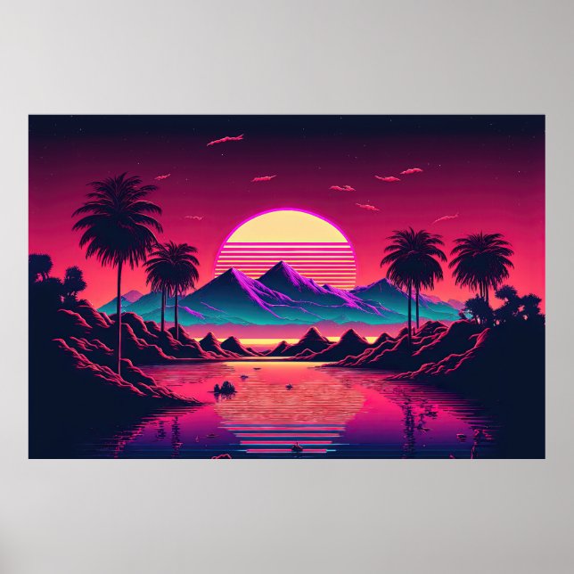 Electric Sunset Symphony: Eine Synthwave für Natur Poster (Vorne)