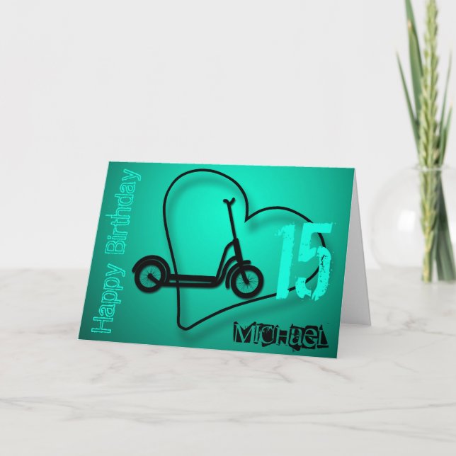 Electric Trotinette 15th Birthday name Card Karte (Vorderseite)