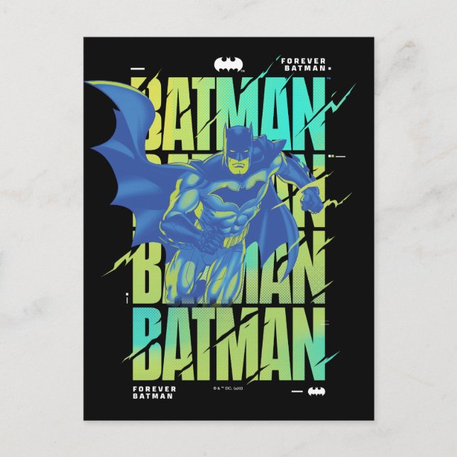 Electric Up Batman läuft durch Typografie Postkarte (Vorderseite)