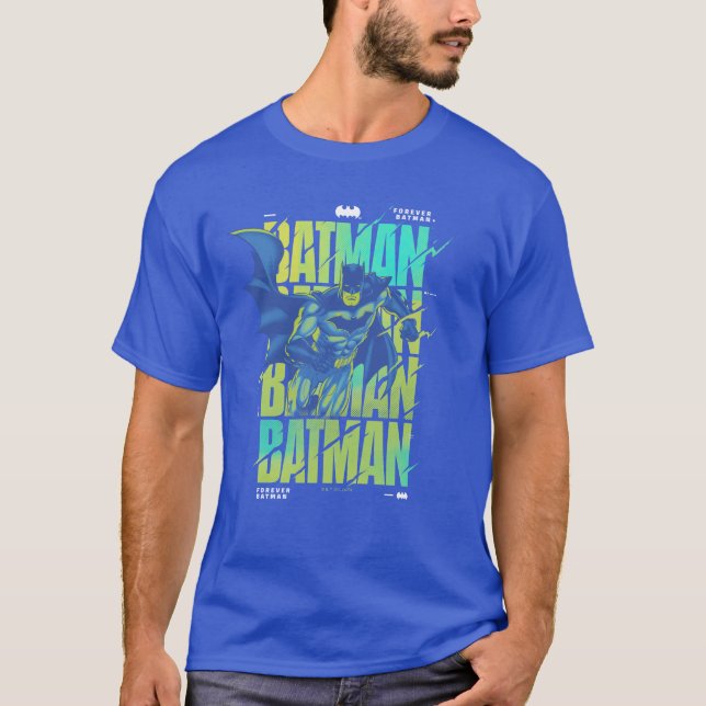 Electric Up Batman läuft durch Typografie T-Shirt (Vorderseite)