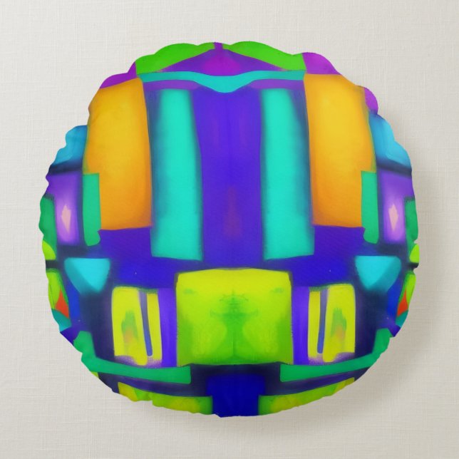 Electric Vibes Dreams Stilvolle Vintage Abstrakte  Rundes Kissen (Vorderseite)