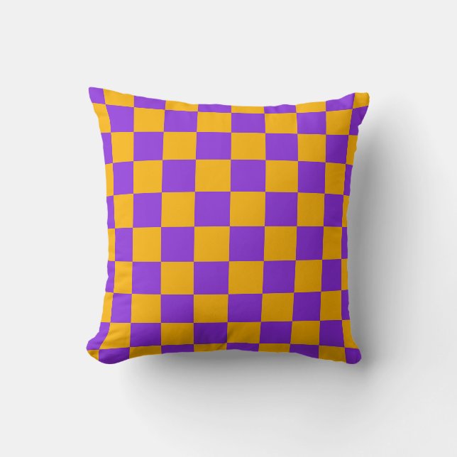 Electric Violet and Golden Amber Checkerboard Kissen (Vorderseite)