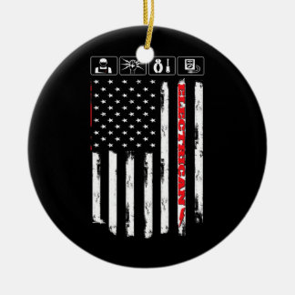 Electrical American Flag Patriotic Technician Keramik Ornament