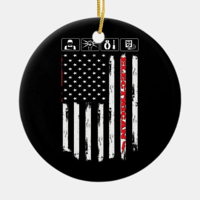 Electrical American Flag Patriotic Technician Keramik Ornament (Vorne)
