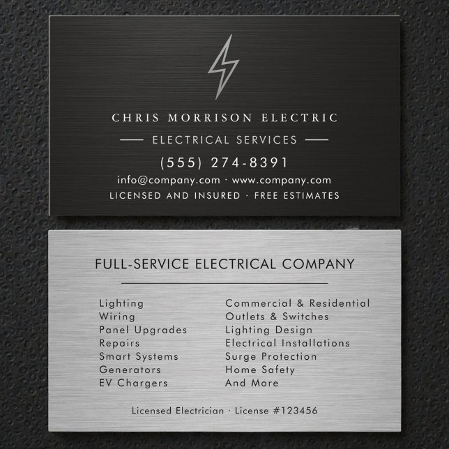 Electrical Contractor Silver Metallic Visitenkarte (Von Creator hochgeladen)