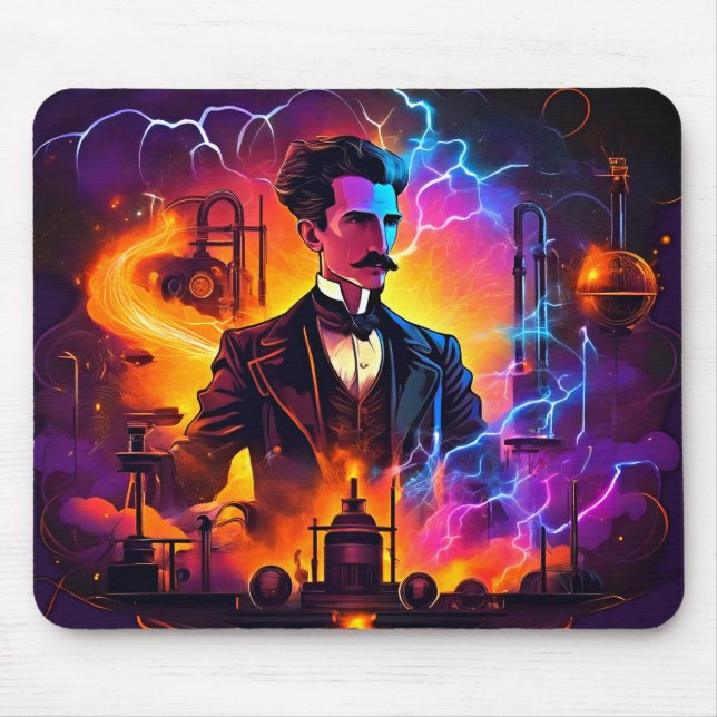 "Electrical Genius: Nikola Tesla Steampunk Mousepad (Vorne)