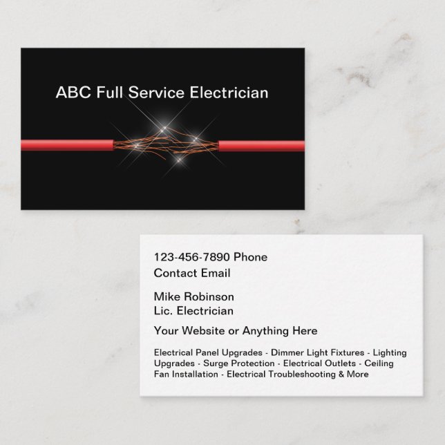 Electrical Services Electrician Business Cards Visitenkarte (Vorne/Hinten)