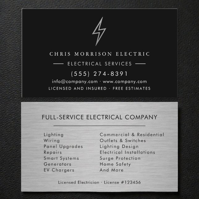 Electrical Services Electrician Silver Metallic Visitenkarte (Von Creator hochgeladen)