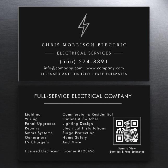 Electrician – Black Silver Electrical Service Visitenkarte (Von Creator hochgeladen)