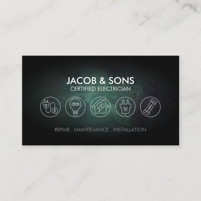 Electrician Electrical Contractor Turquoise Grunge Visitenkarte (Vorderseite)