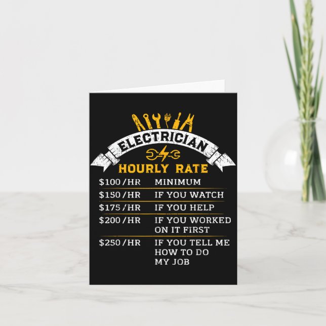 Electrician Hourly Rate For Handyman Humor Labor R Karte (Vorderseite)
