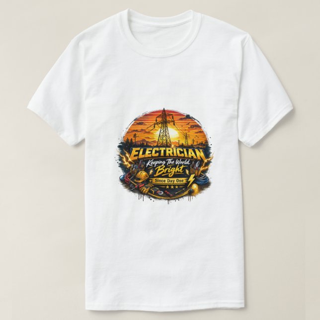 Electrician Keeping The World Bright Retro Sunset T-Shirt (Design vorne)