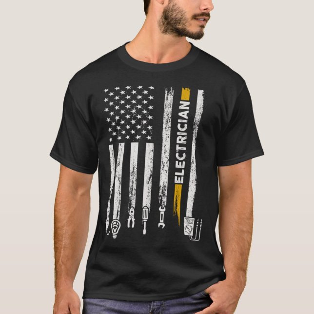 Electrician US Flag Electricians Tools Lineman Fat T-Shirt (Vorderseite)