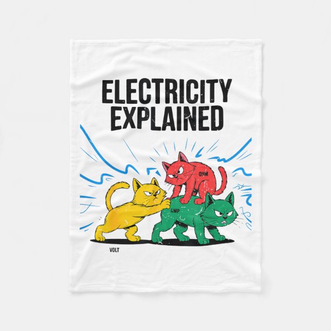 Electricity Explained Funny Cat Physics Humor Scie Fleecedecke (Vorderseite)