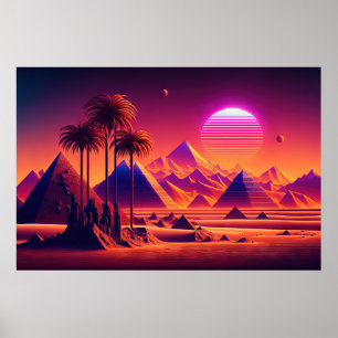 Electro-Chromatische Oase: Eine Retrowelle-Pyramid Poster