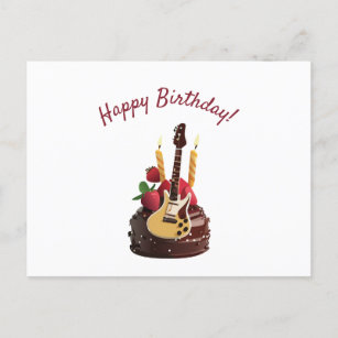 Electro Guitar Chocolate Strawberry Birthday Cake Postkarte