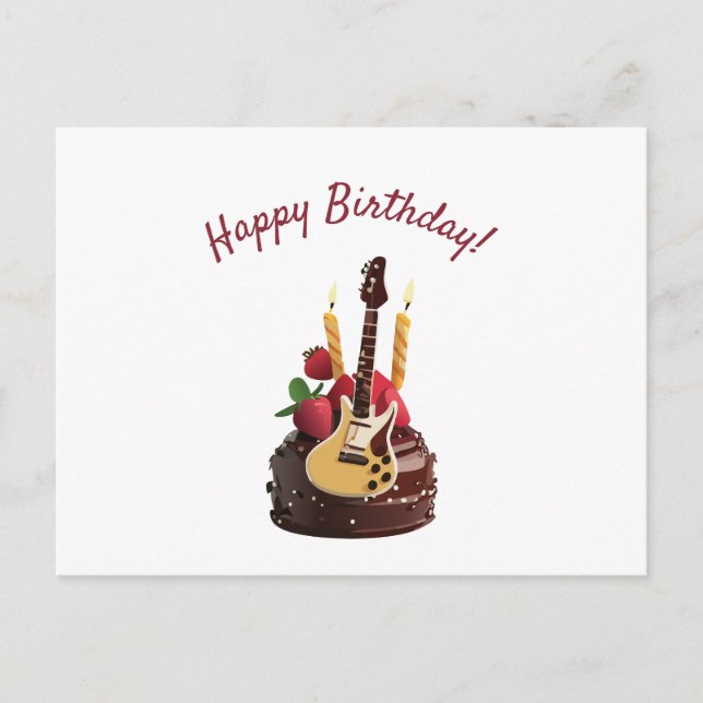 Electro Guitar Chocolate Strawberry Birthday Cake Postkarte (Vorderseite)