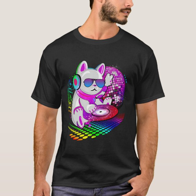 Electronic Dance Music Cat Dj T-Shirt (Vorderseite)