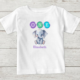 Elefant 1. Geburtstag mit lila Namen Baby T-shirt