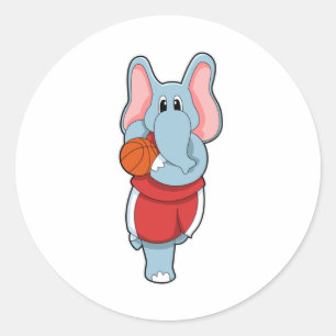 Elefant als Basketballspieler mit Basketball Runder Aufkleber