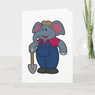 Elefant als Bauer mit Schaufel Karte
