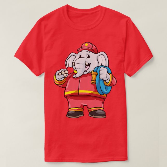 Elefant als Feuerwehrmann mit Schlauch 1 T-Shirt (Design vorne)