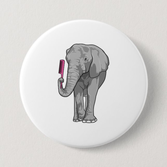 Elefant als Friseur mit Kamm Button (Vorderseite)