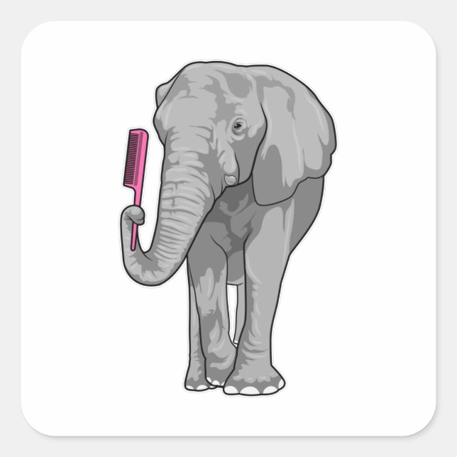 Elefant als Friseur mit Kamm Quadratischer Aufkleber (Vorderseite)