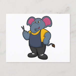 Elefant als Friseur mit Schere Postkarte