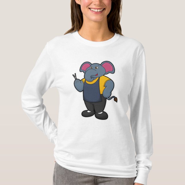 Elefant als Friseur mit Schere T-Shirt (Vorderseite)