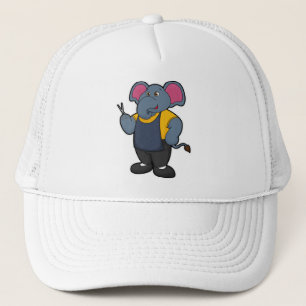 Elefant als Friseur mit Schere Truckerkappe