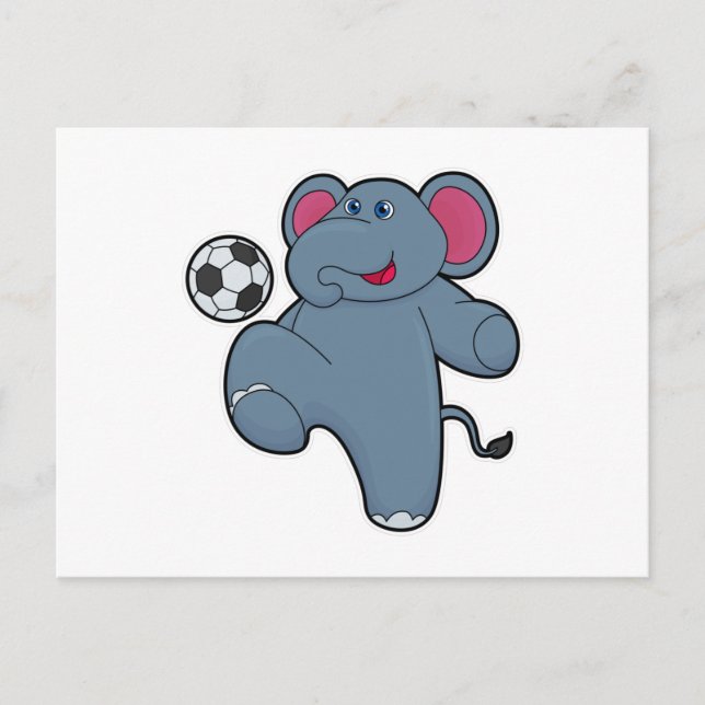 Elefant als Fußballspieler mit Fußball Postkarte (Vorderseite)