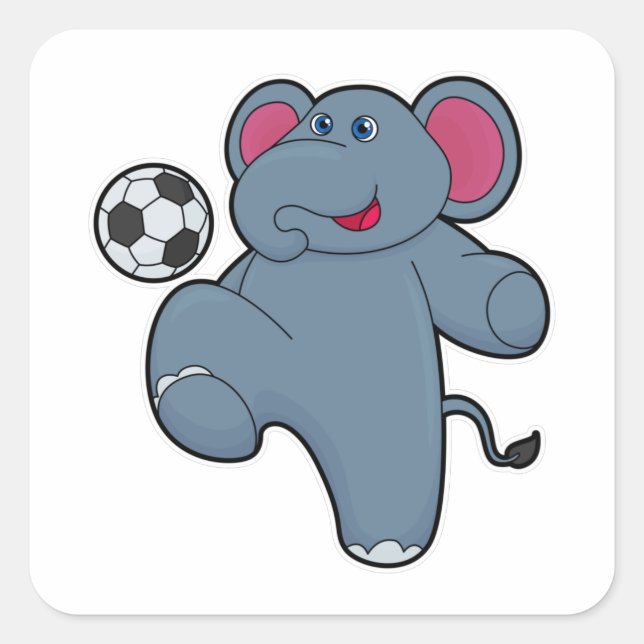 Elefant als Fußballspieler mit Fußball Quadratischer Aufkleber (Vorderseite)