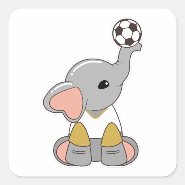 Elefant als Fußballspieler mit Fußball Quadratischer Aufkleber (Vorderseite)